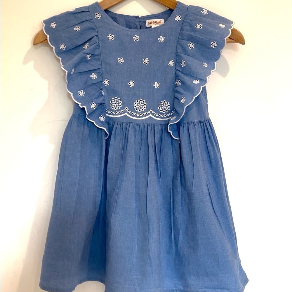 Blue Dress with White Embroidery